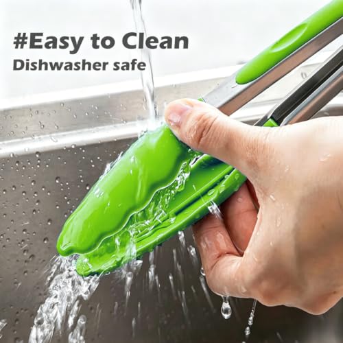 9" Kitchen Tongs for cooking with Silicone Tips (9 Inch / Light Green)