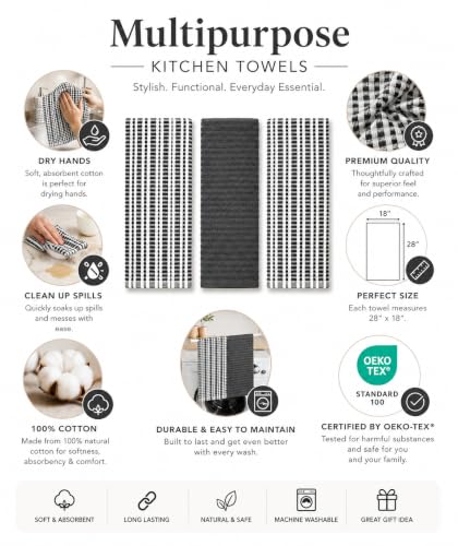 Grey Black Kitchen Hand Dish Towels (Tanya Black)