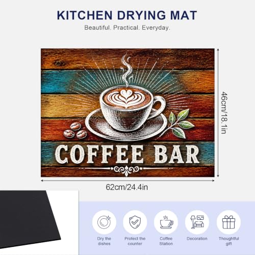 Vintage Coffee Bar Dish Drying Mat 18x24 Inch (10 / 18" x 24")