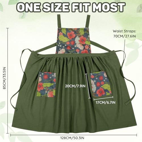 Vintage Ruffle Pinafore Chef Apron Dress with 2 Pockets for Women Girls (Floral Green)