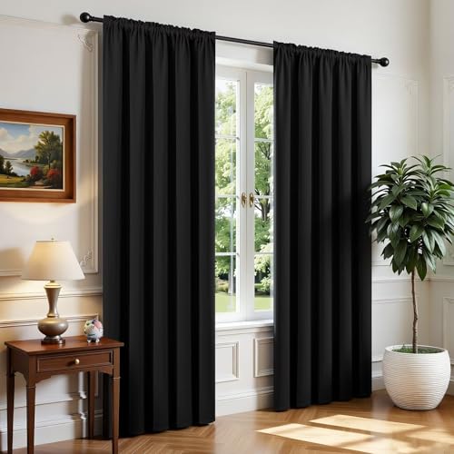 Black Blackout Curtains 96 inch Length 2 Panels Set (Black / 52"W x 96"L (Pack of 2))