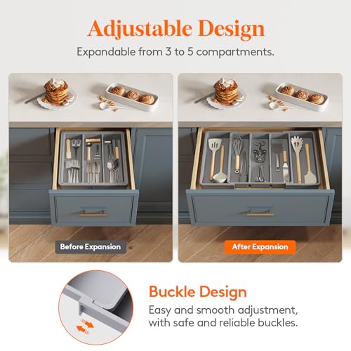 Utensil Organizer for Kitchen Drawers (Gray / Large(13-22''W x 15"D))