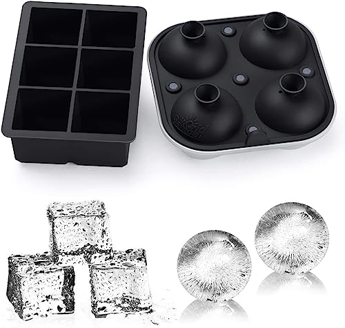 Large Silicone Premium Ice Trays (Black / 4 Sphere/6 Cube)