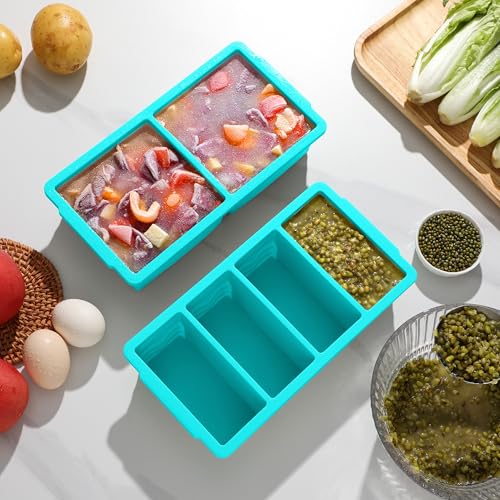 Silicone Freezer Molds for Soup with Lid (2 Green + 2 Blue)