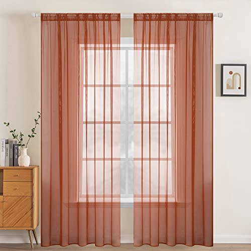Fall Burnt Orange Sheer Curtains 54 X 90 Inches (Burnt Orange / 54"W x 90"L (Pack of 2))