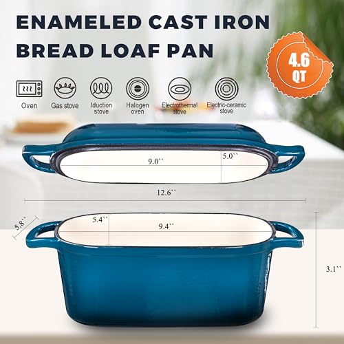 4.6 Quart Dutch Oven for Sourdough Bread Baking (Teal)
