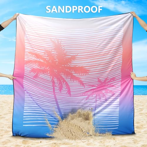 Beach Blanket Mat Waterproof Sandproof for 2 (Coconut Tree-sundown Color / 79" X 83"（1-4person）)