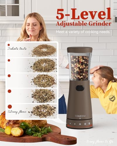 Electric Salt and Pepper Grinder Set with Storage Base (Caramel)