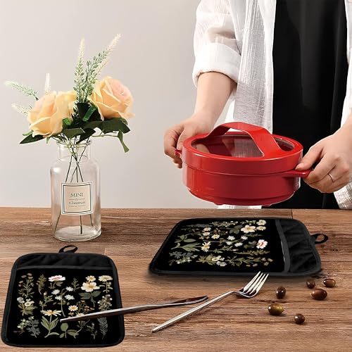 Dark Floral Botanical Pot Holders with Pockets (Wildflower-a)