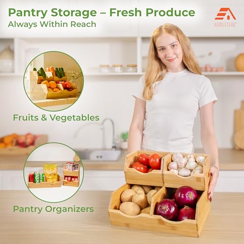 Bamboo Pantry Storage Bins (Medium ( 3 Pack ))