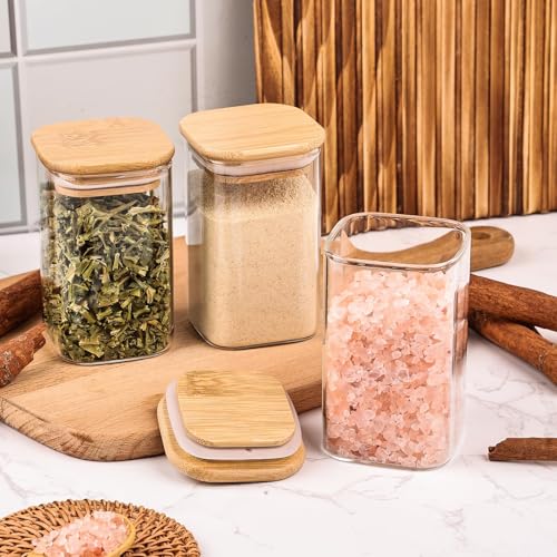 6oz Glass Spice Jars with Bamboo Lid and Label (12pack Glass Spice Jars)