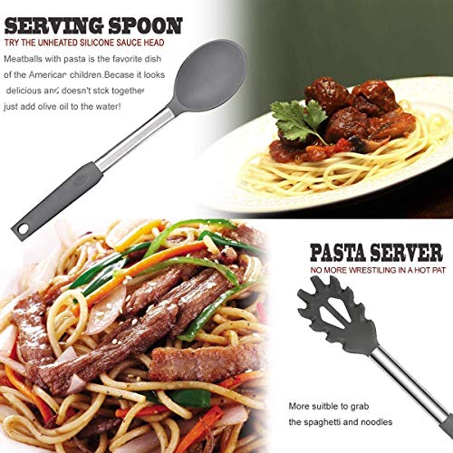 Silicone Kitchen Cooking Utensils Set with Stainless Steel Handle (Gray)