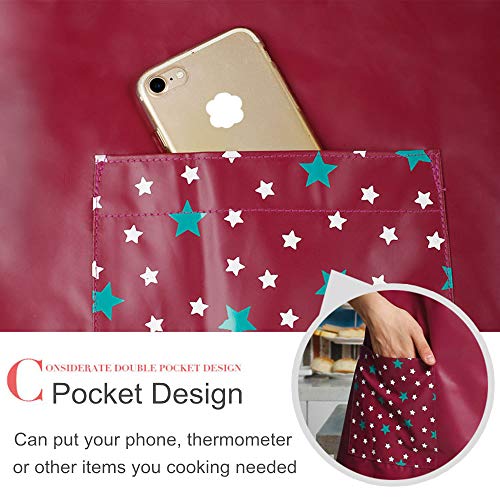 PU Kitchen Oil and Waterproof Aprons for Women with Pocket (Red)