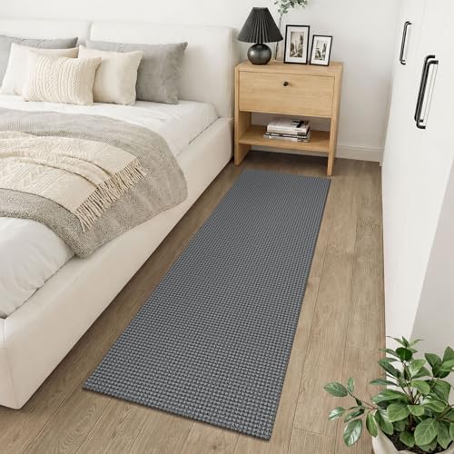 Runners for Hallways 2x6 ft Washable Kitchen Runner Non Slip Rubber Backed Hall Runners Cotton Entryway Runner Rugs Floor Carpet for Indoor Backdoor Bedroom Kitchen (Grey/Dark Grey / 2' x 6' (Runner))