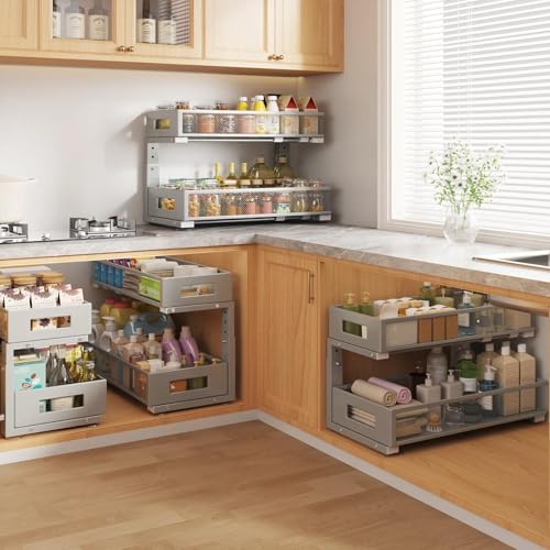 2 Packs 21IN Depth Under Sink Organizer (Gun Gray / 2 Pack-21"Dx11.6"-16.7" H)