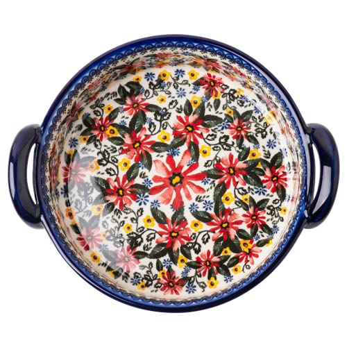 Red Daisy Flower Vintage Style Ceramic Bakeware Casserole Dish Baking Pan Lasagna Pans Baking Dish with Handles for Oven (RedDaisy / 32 OZ)