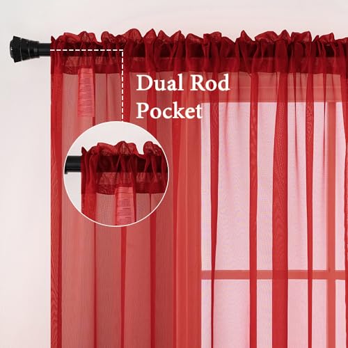 2 Panels Red Sheer Christmas Window Curtains 54 X 45 Inches (Red / 54"W x 45"L (Pack of 2))