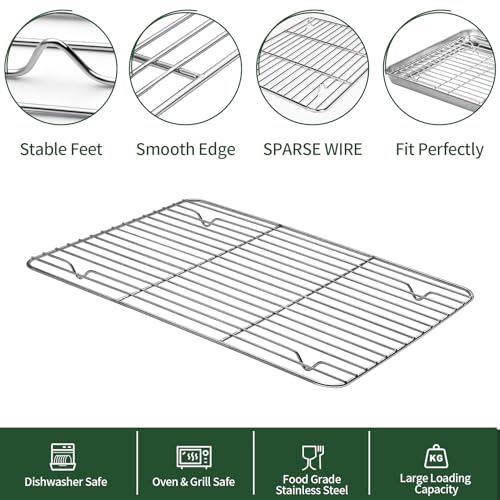 Small Baking Sheet with Cooling Rack Set [2 Baking Pans + 2 Wire Racks] (9 inch)