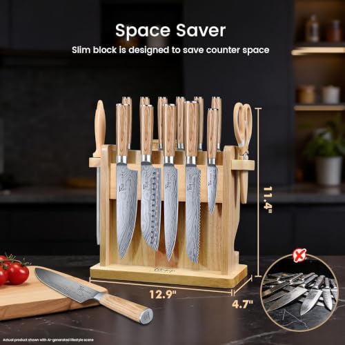 2026 Upgrade Japanese Kitchen Knife Set with Torii (Beige Wooden Handle)