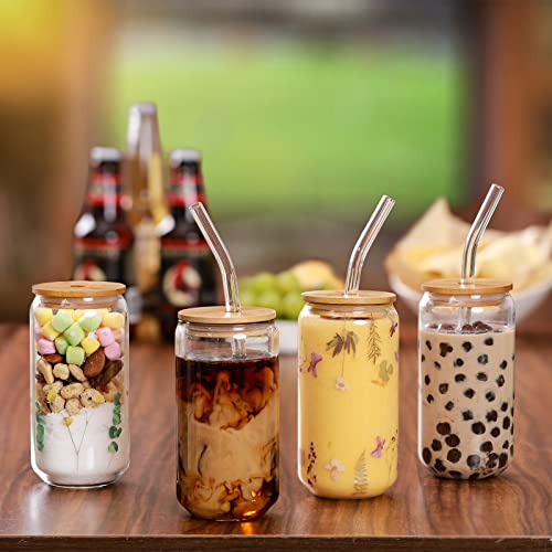 1 Pack Glass Cups with Bamboo Lids and Straws 16 oz
