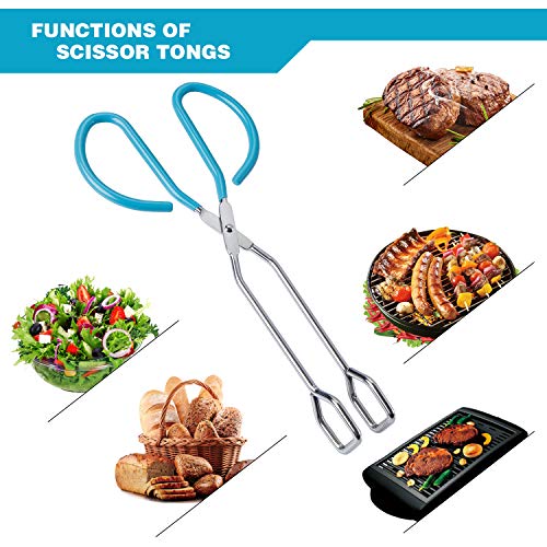 Scissor Tongs Heavy Duty Cooking Tongs with Soft Handles (blue 10")