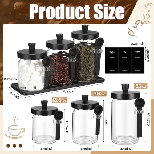 3 Pcs Glass Coffee Container Set (13.5,20,25 oz)