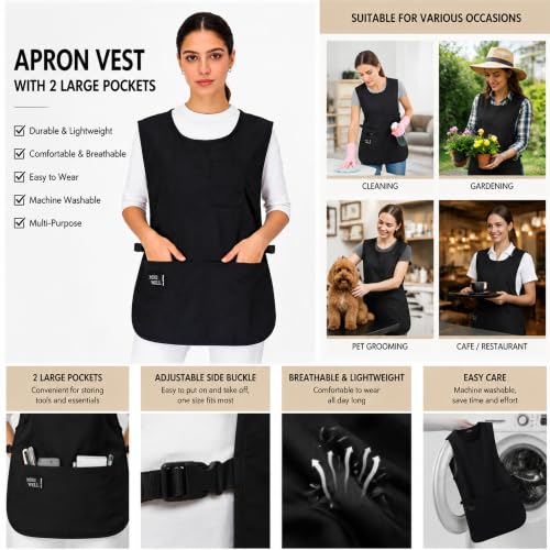 Waterproof Cobbler Apron with 4 Pockets Vest Smock Apron for Men Women Chef Waiter Work (Black)