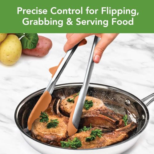 Tongs With Silicone Tips Easy Grip 13” Long Kitchen Tongs Stainless Steel Handle For Cooking BBQ (Apricot)