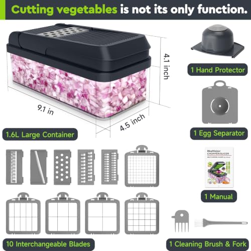 15-in-1 Vegetable Chopper, Food Veggie Chopper With Container (Gray / 10 blades)