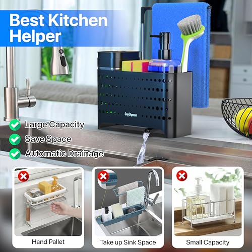 Dish Soap Dispenser Set with Sponge Holder for Kitchen Sink