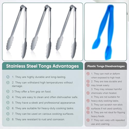 12 Pack Buffet Tongs Serving Tongs Stainless steel Kitchen Tongs 9inch (Silver / 9inch)