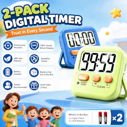 2 Pack Digital Timer for Kids Classroom Kitchen Timers for Cooking (2 * Green+ Sky Blue ( 95%+select for Kids ))