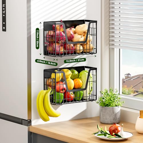 2 Pack Magnetic Shelf for Fridge (Black / 2)