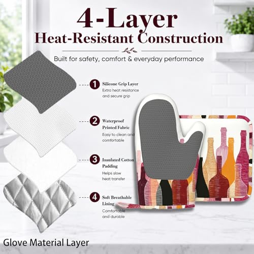 Red Wine Bottle Oven Mitts and Pot Holders Sets Non (Red Wine Bottle)