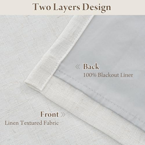 100% Blackout Pinch Pleated Linen Curtains for Bedroom Living Room (Pinch Pleated - Cream White / 40"W x 102"L (Pack of 2))