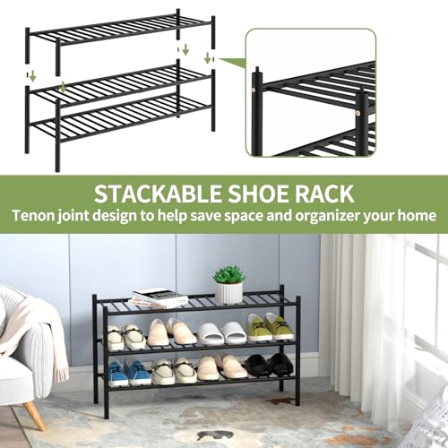 3 Tier Bamboo Long Shoe Rack (Black / 3-Tier(Long))