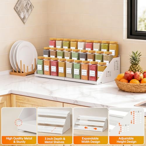 3 Tier Expandable Spice Rack Organizer (White)