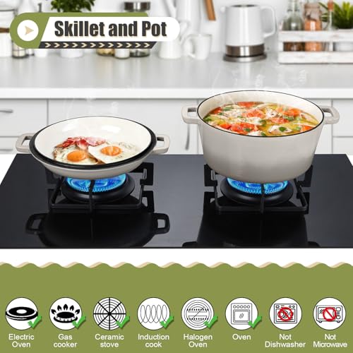 2 In 1 Khaki Dutch Oven Pot with Lid for Bread Baking (Khaki)