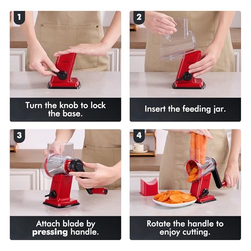 Upgraded Rotary Cheese Grater Hand Crank (Red / 4 Blades)