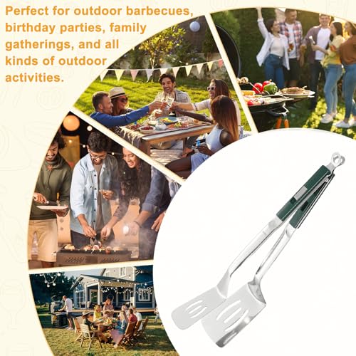 Spatula Tongs (Green Handle, Silver Tone)