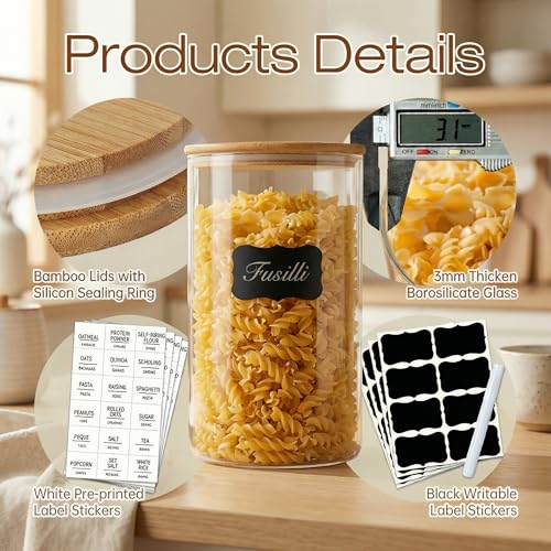 45 oz Round Glass Food Storage Containers with Airtight Bamboo Lids (45oz 3 Pack)