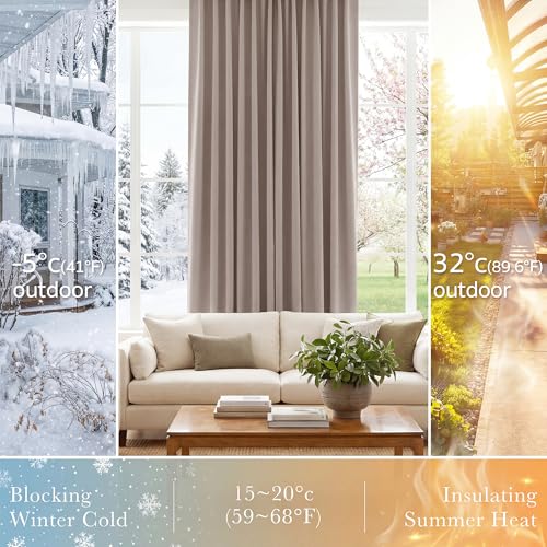 Blackout Curtains Thermal Insulated Window Treatment Panels Room Darkening Blackout Drapes for Living Room Back Tab (Light Taupe / 52"W x 54"L (Pack of 2))