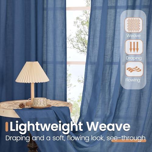 Linen Navy Blue Curtains 96 Inches Long for Living Room 2 Panels Set (Navy / 52"W x 96"L (Pack of 2))
