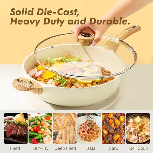 Ceramic Nonstick Frying Pan Skillet with Lid (3.8QT / 10.5IN / Ceramic White)