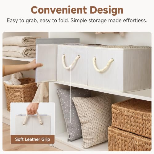 Fabric Storage Bins with Rope Handles (Extra Large / Beige, White & Ivory)
