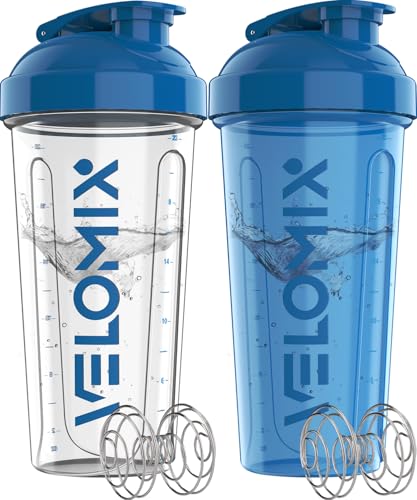 2 Pack 28oz Protein Shaker Bottle (B7) Blue / Transparent)
