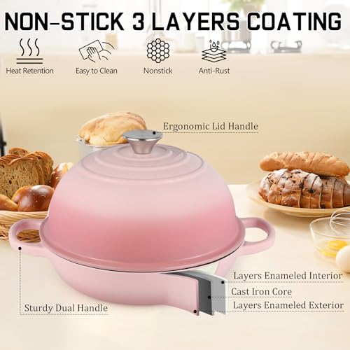Enameled Bread Oven 10" Dutch Oven Pot with Lid Bread Dutch Oven Pink (Pink / 6QT)