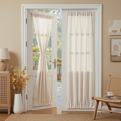 Linen French Door Curtains for Door Window 72 Inch Length 2 Panels Semi Sheer Light Filtering Curtain for Bedroom Window Glass Rod Pocket for Kitchen Dining Room (26"W x 72"L (Pack of 2) / Linen)