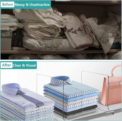 8 PCS Shelf Dividers for Closet Organization Acrylic Clear Closet Shelf Divider for Wooden Shelving Suitable for Wooden or Vertical Shelves Or Bedroom (8 pcs)