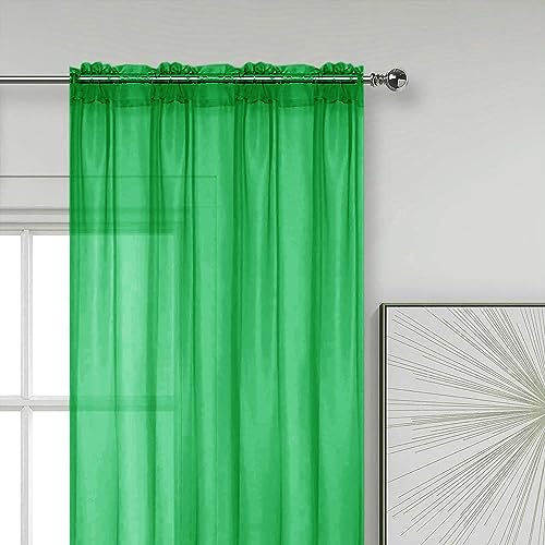 Sheer Voile Window Treatment Rod Pocket Curtain Panels for Kitchen Bedroom Living Room Drapes Sunlight Filtering Privacy Semi Home Decor Assorted Colors Sizes (Green / 52"W x 45"L (Pack of 2))